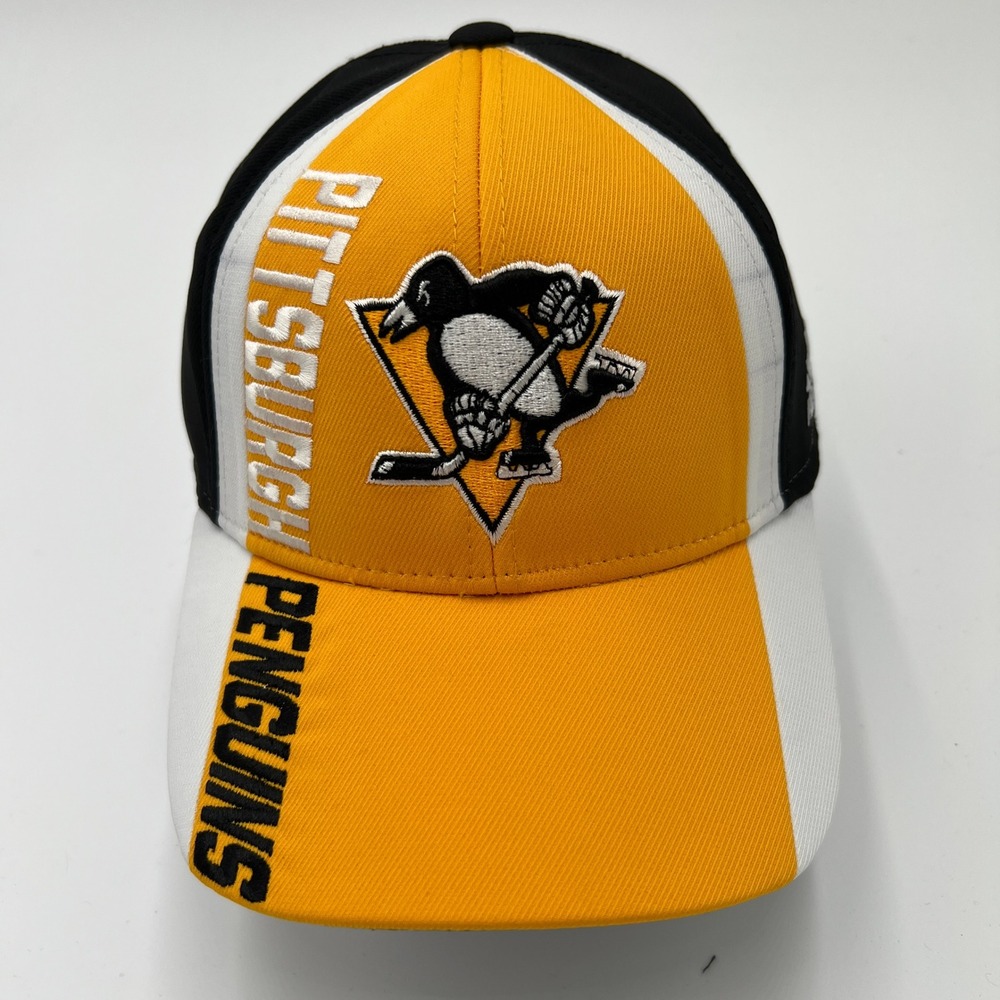 Adidas Pittsburgh Penguins NHL FitMax 70 Stretch Fit‎ Hat Black Gold Mens S/M